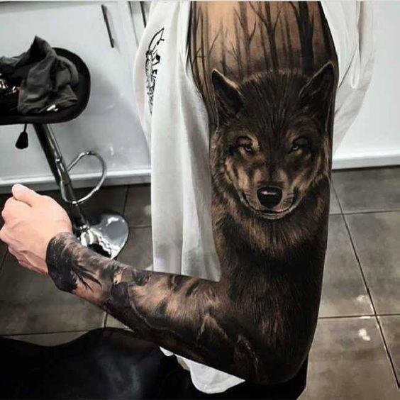 Wolf Tattoo Sleeve In Natural Habitat - Amazing Wolf Tattoos