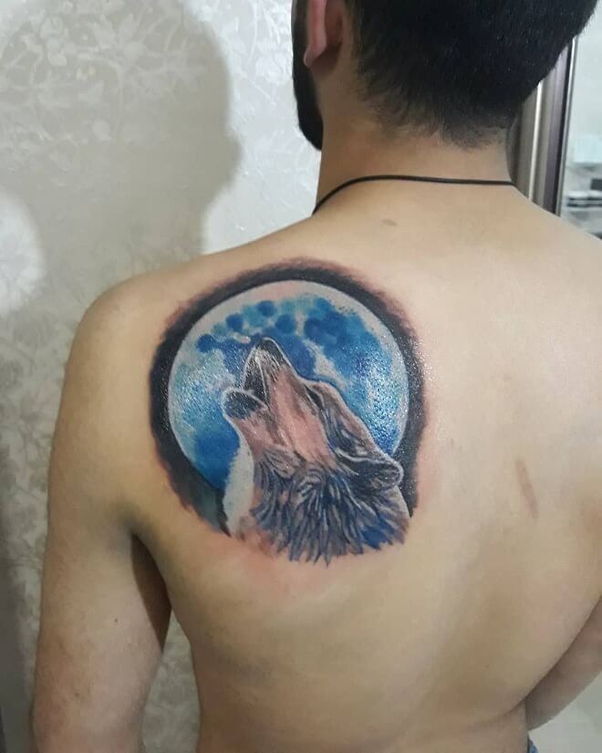 Howling Wolf with Moon Tattoo