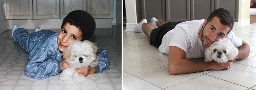 Here are 20 adorable photos of dogs then and now