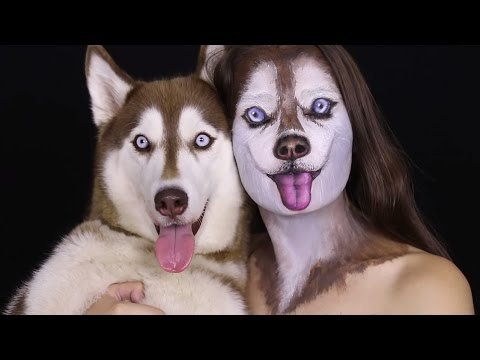 Makeup artist turn herself into a husky